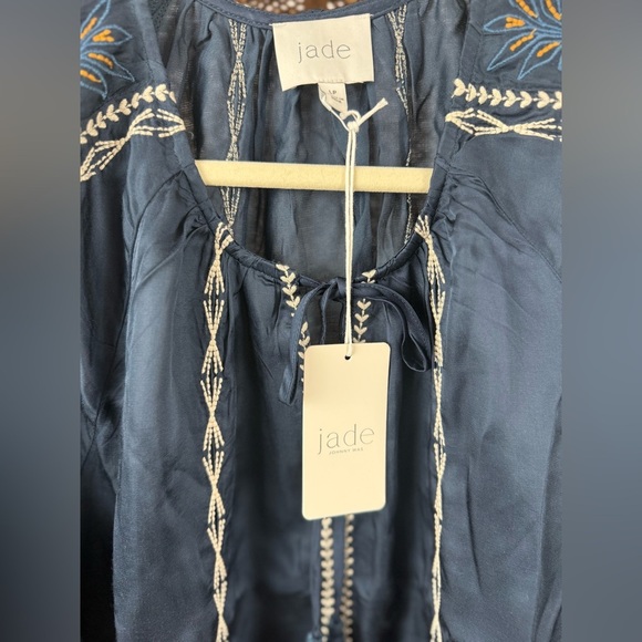 Johnny Was Lexie Tiered Mini Dress Navy Embroidered Petite Small NWT $350 - Picture 6 of 10